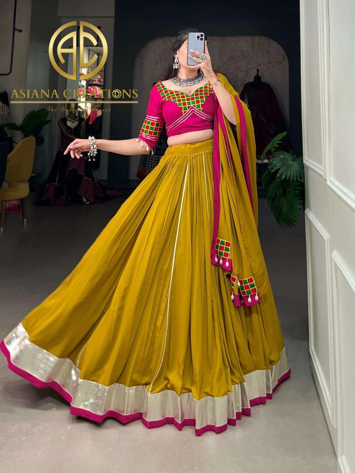 Navratri Lehenga Choli with Koti Sets  JHAMKUDI-Gamthi-Yellow